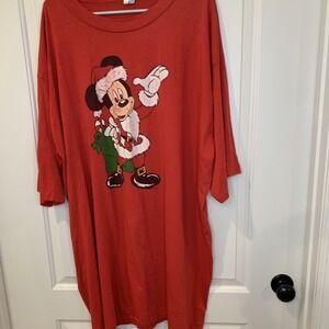Vintage Arts Made In USA Santa Mickey Mouse Disney Sleep Shirt One Size Red